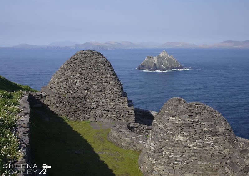 Skellig Michael's Monastic Cells.jpg - The monastic cells on Skellig Michael. Small Skellig in background
